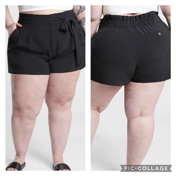 Athleta Pants - Athleta Black Skyline Shorts Belted Waist High Rise Plus Size 24